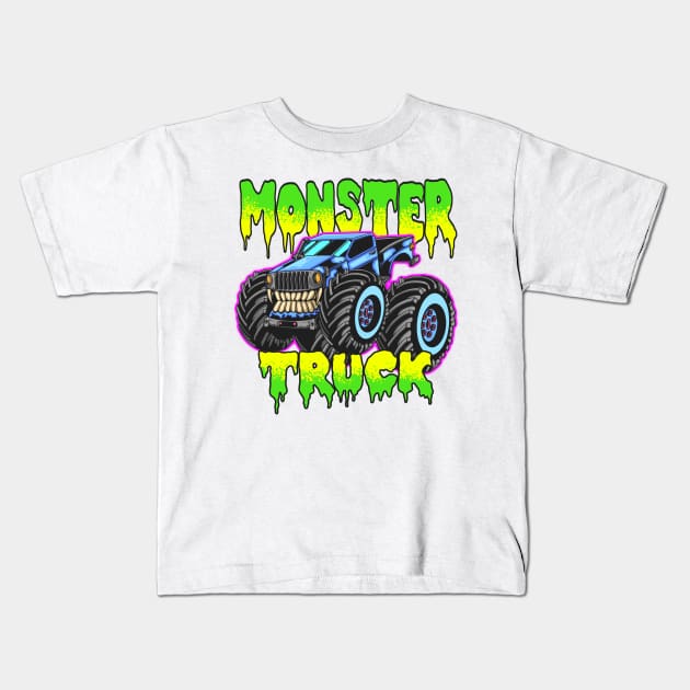 Monster truck Kids T-Shirt by phsycartwork